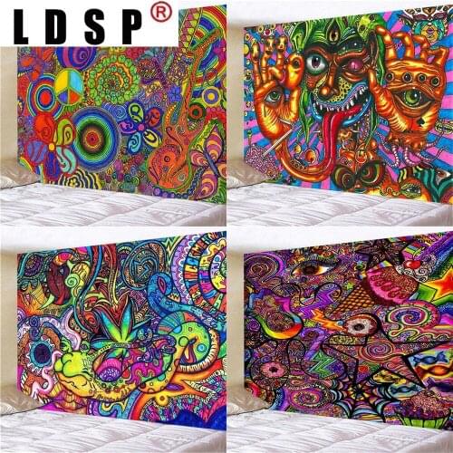 LDSP Psychedelic Colorful Tapestry Wall Art Cloth Hippie Tapestry Bohemian Mandala Tapestry Tapiz Modern Home Decor Living Room