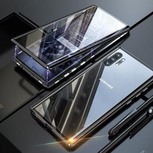 Metal Magnetic 360 Full Protective Case For Samsung Galaxy Note 10 Plus 8 9 Note10 S8 S9 Plus Phone With Front Back Glass Covers