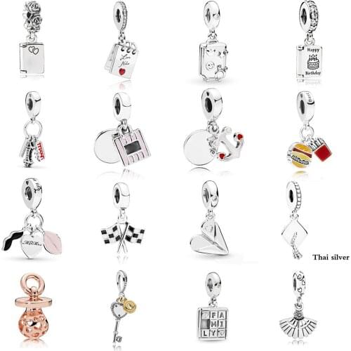 Fashion 925 Silver Love Pacifier Rose, Retro Fan Love, Note Finishing Line, Birthday Greetings Graduation Pendant Jewelry Gift