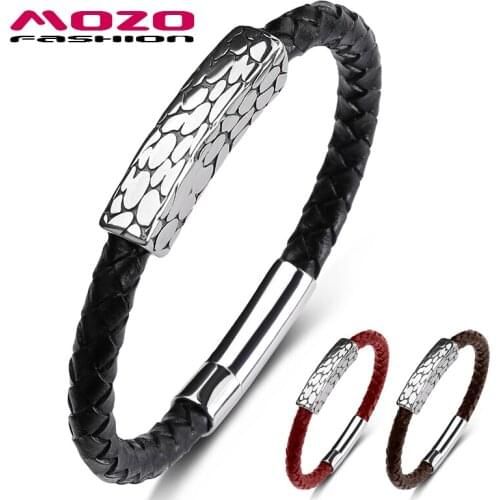 MOZO FASHION 2021 Man Charm Bracelets Genuine Leather Mixed Braided Simple Style High Quality Wholesale Jewelry Gifts 627