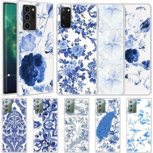 Soft Cover for Samsung Galaxy S10 S21 S20 FE S9 S8 Plus Frosted Phone Case Note 20 Ultra 9 10 Lite Capa Blue And White Porcelain
