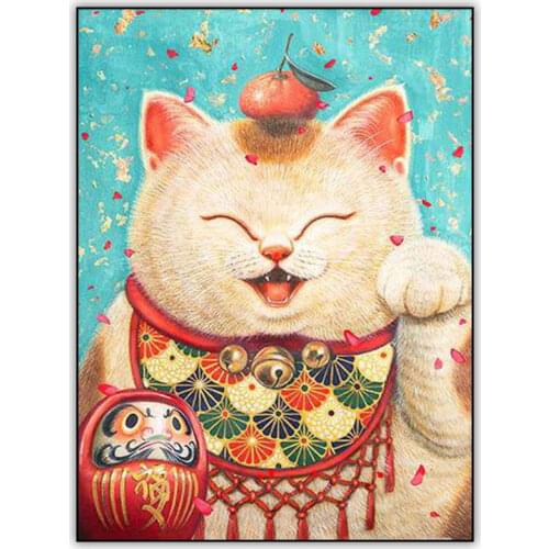 Lucky Cat 5d DIY Diamond Painting Wall Art Full Drill Square Crystal Mosaic Daimond Painting Embroidery Cross Stitch Accessories