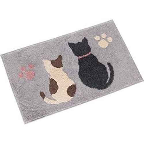 Cartoon Gray Cat Flocking Carpet Floor Mat,for Home&Bathroom Door ,Bathroom Non-Slip Mat,Absorbent Foot Mat