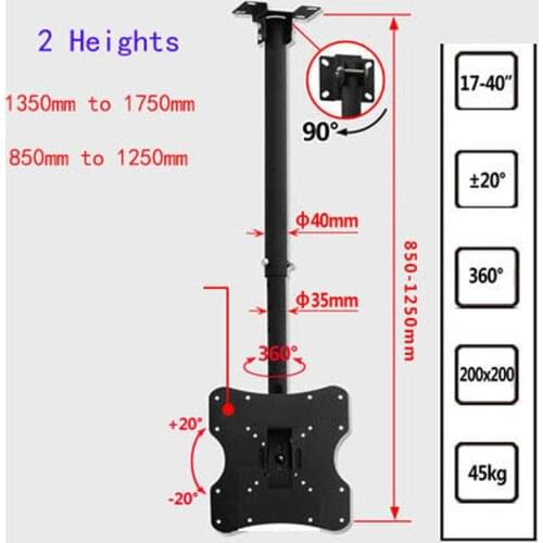 DLC-201A Steel 200X200 30" 37" Height adjustable 125cm 15 tilt up down tv wall mount lcd ceiling bracket led stand plasma holder