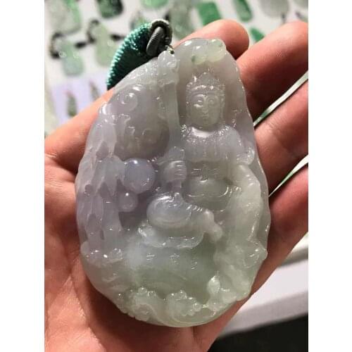 Natural Myanmar jade A HandCarved violet guan yin Buddha green jade pendant jade necklace pendants jewelry jade necklaces woman
