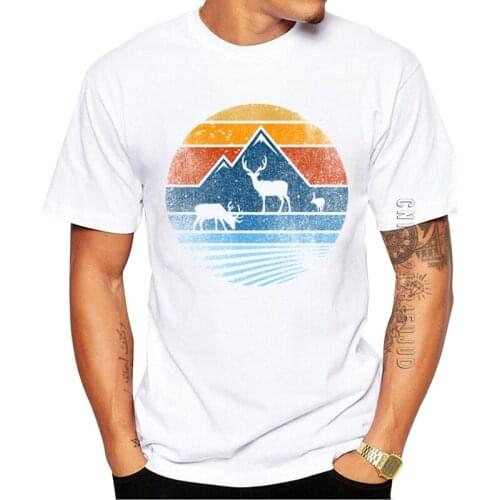 100% Cotton Newest Wild Life Men T-Shirt O Neck Summer Geometric Moutain Printed Graphic Tshirt Casual Tops Funny Deer Tees
