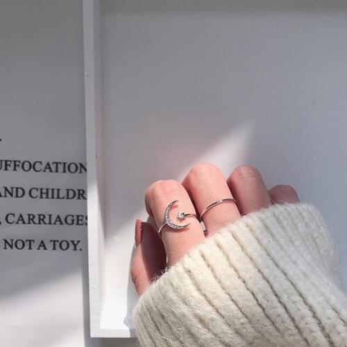 2020 New 2 pcs/set Vintage Metal Alolly Rings Simple Moon Star Trendy Open Fingers Rings for Women Girls Party Wedding