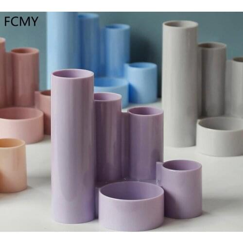 2021 New 1PCs Colorful Five Grid Pen Holder Multifunctional Desktop Organizer Stationery Pens Holder Storage Case Box