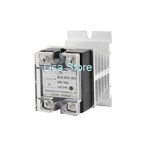 Single Phase Solid State Relay SSR-10AA 10A 90-280VAC 24-480VAC with Heat Sink