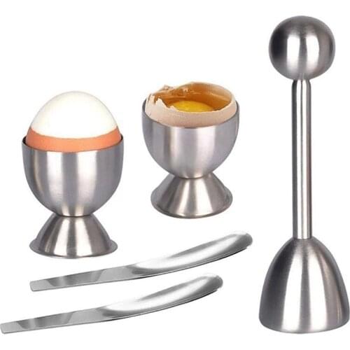 Stainless Steel Boiled Egg Topper Eggshell Cracker Opener Egg Spoon Holder Kitchen Gadgets