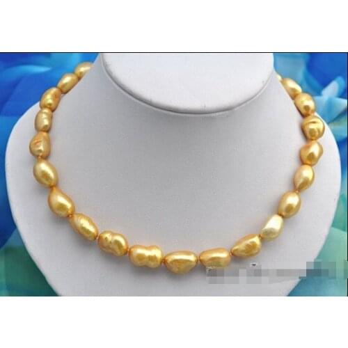 Wholesale FREE SHIPPING 17" 11x16mm baroque golden freshwater pearl necklace