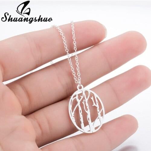 Shuangshuo Birch Tree Necklace Woodland Necklaces & Pendants Outdoor Gift Natural Oval Pendant Necklace Woodland Jewelry colar