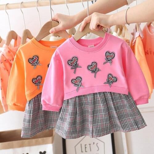 Baby Girls Dress Casual Plaid Long Sleeve Splice Princess Dress Spring Autumn High Quality Kids Dresses for Girl 1 2 3 4 5 Years