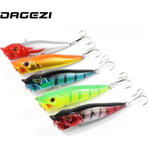 DAGEZI 5pcs/lot Fishing Lure 5 colors Popper Lure 9.5cm/12g hard fishing bait high carbon steel hook fishing tackle pesca