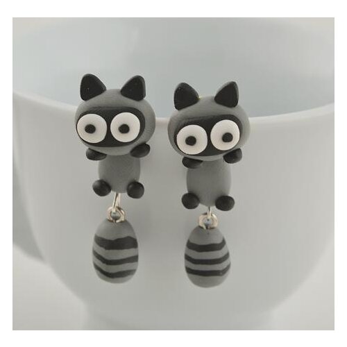 Creative Punk 1 Pair New Raccoons Lovely Stud Earring Polymer Clay Cute 3D Animal Earrings for Women Cartoon Jewelry Brincos