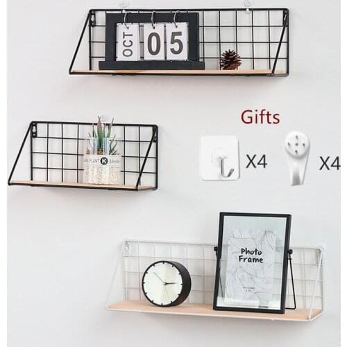 Nordic Wooden Iron Wall Shelf Wall Mounted Storage Rack Organizer For Living Room Kitchen Home Decor Diy Wall Decoration Holder