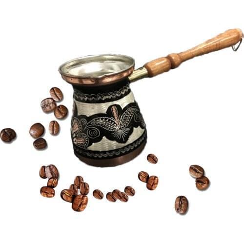 470ml/15.9oz Turk Turkish Coffee Pot Coffee Turk Turkish Copper Coffee Maker for Turk Cezve Cafeteria Wooden Handle Cevze