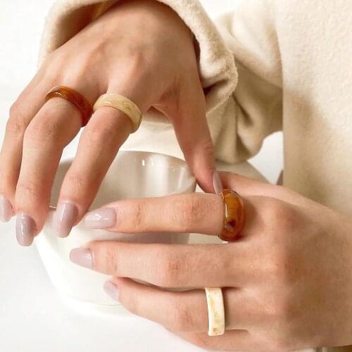 UMKA Trendy Colourful Transparent Resin Acrylic Ring For Women Korean Creative Geometric Square Round Irregular Rings Jewelry