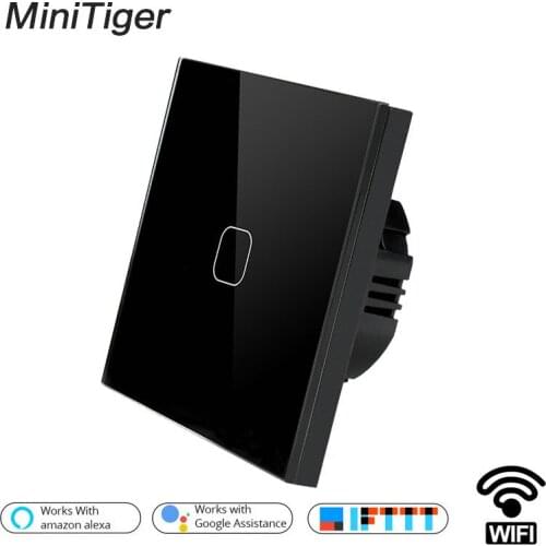 Minitiger EU/UK WIFI Smart Touch Switch APP Wireless Remote Light Wall Switch Crystal Glass Panel Works With Alexa / Google Home