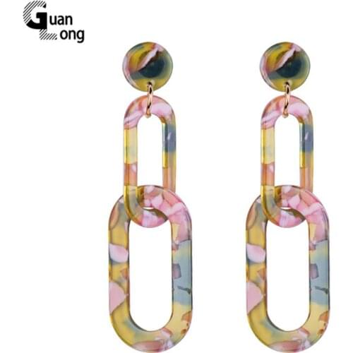 GuanLong Vintage Dangle Acetate Resin Earrings for Women 2018 Statement Big Long Geometric Acrylic Earing Dangling Party Jewelry