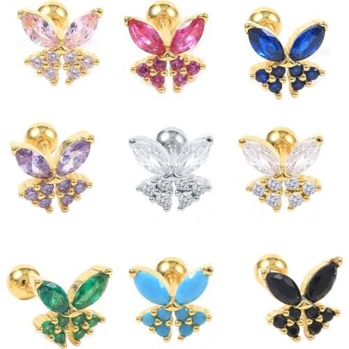 Viny Butterfly Purple/Turquoise Diamond Pendientes 925 Sterling Silver Earrings For Women Piercing Stud Earrings 2021 Trend Aros