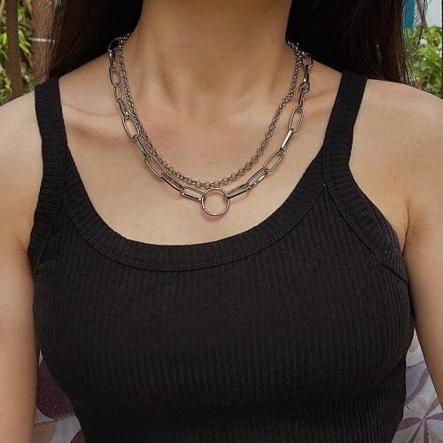 Double chain Bohemian Fashion Circle Pendant Necklace for Women Jewelry Choker Multilayer Bijoux Collares Mujer Collier Femme