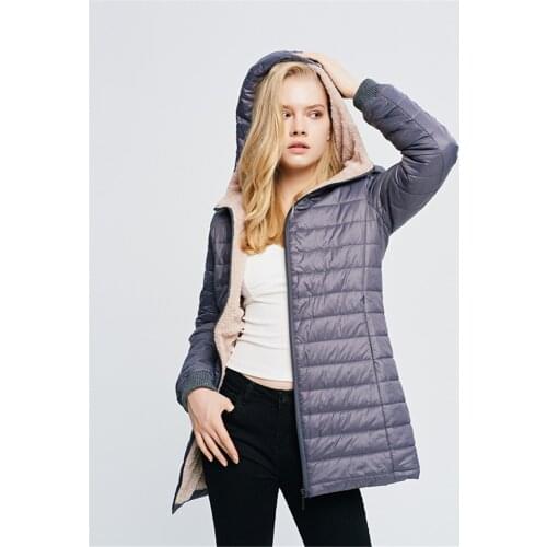 2021 Winter Jacket Women Hooded Long sleeve Thin Fleece Jacket Female Slim fit Medium Section Cotton Coat Female