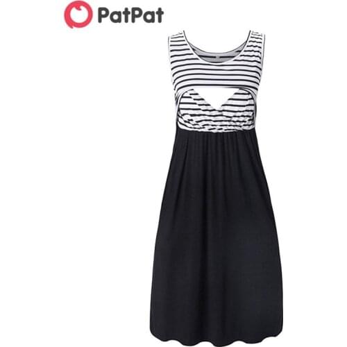 PatPat 2020 New Summer Sassy Striped Sleeveless Nursing Dresses Women Maternity striped