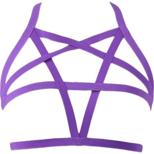 Purple Pentagram Body Harness Elastic Adjustable Bondage Sexy Lingerie Belt Punk Goth Body Cage Rave Woman Star Harness Bra