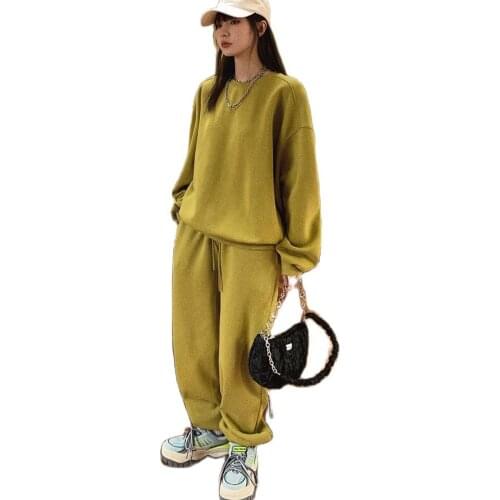 2021 autumn fashion suit female new cool personality loose sweater + wide-leg pants female 2-piece Korean casual