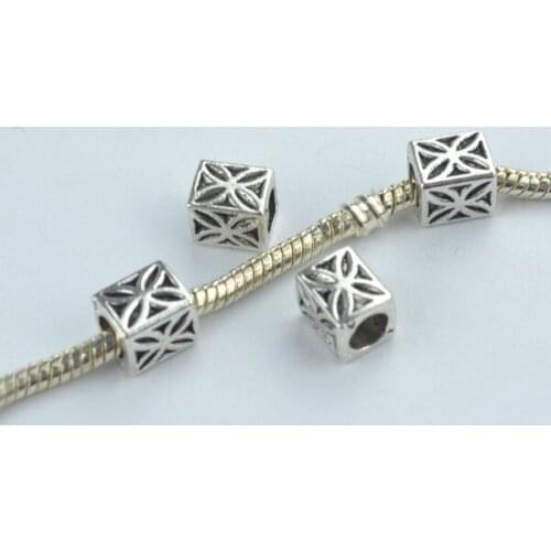 20 pcs alloy beads Square-shape flower charm tibetan silver diy beads for European bracelet jewelry making 1853