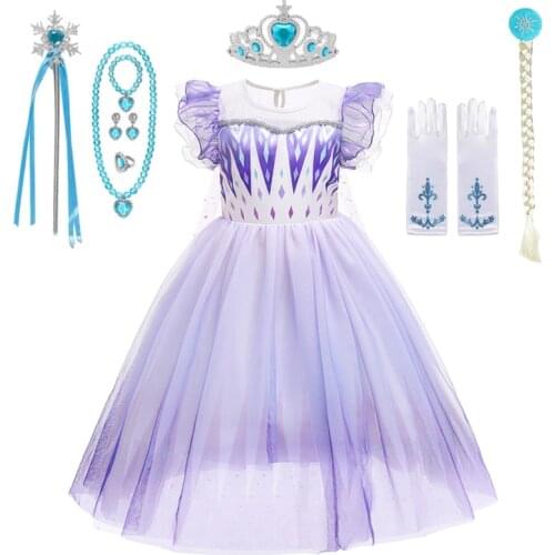 2021 Party Wear Princess Els-a Dress for Girls Fancy Snow Queen Cosplay Pageant Frocks Kids Long Sleeve Carnival Clothing