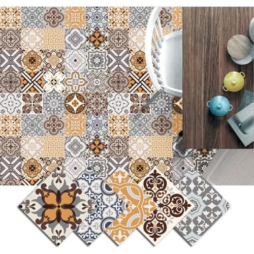 30PCS Retro Pattern 3D Ceramic Tile Waterproof And Oil Proof Stickers Kitchen Bathroom Table Floor Wall Decals