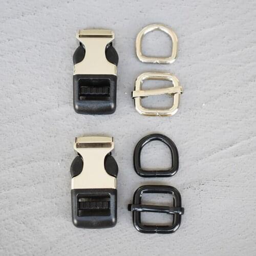 50 Sets 15mm Plastic Side Release Buckle Metal Double Pin Belt Roller Buckle Coat D Ring Strap Adjustable Harness DIY Collar