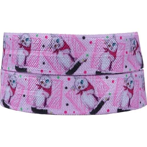 50 yards/lot) Wholesale cute cat printed foe fold over elastic for girls hair ties