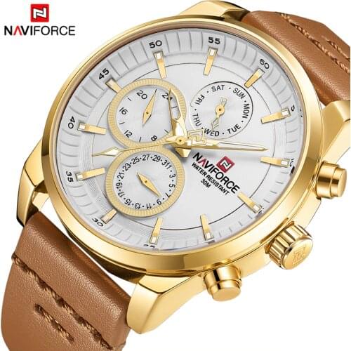 2020 NAVIFORCE Mens Watches Fashion Leather Big Dial Sport Military Quartz Watch 24 hour Date Men Clock Gift for Men