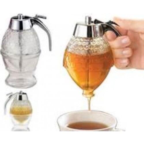 Honey Syrup Dispenser Pot Jar 1 Cup Acrylic Bee Hive Bee Drip Stand Holder