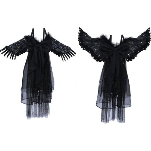 Feather Fairy Angel Wings With Tulle Trailing Veil Bowknot For Children Women Fancy Dress Costume Halloween Party Event Supplies