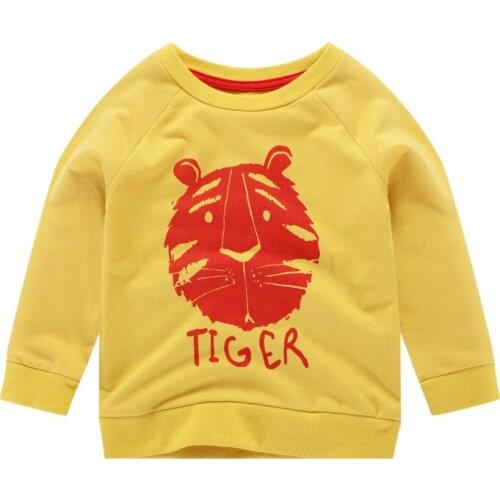 Little Maven New Autumn Spring Children Yellow Tiger Head Cartoon Animal Printed Cotton Terry Full- sleeved O-neck Boys Hoodies