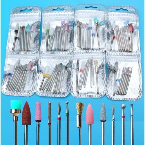 7pcs Ceramic Milling Cutter for Manicure Pedicure Nail Rotary Cuticle Drill Bits Diamond Burr Gel Removing Nails Accessories