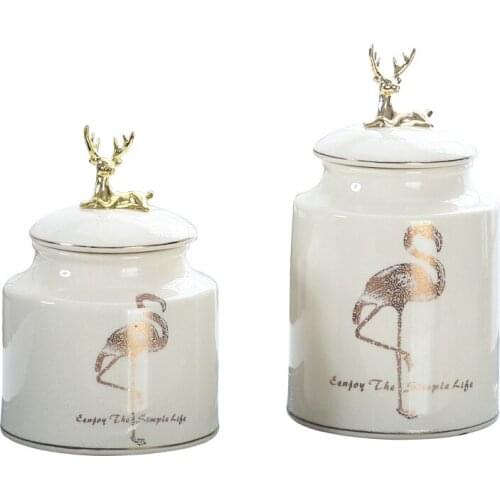 Ceramic crafts decorations home accessories soft outfit silhouette flamingo creative living room storage jar set