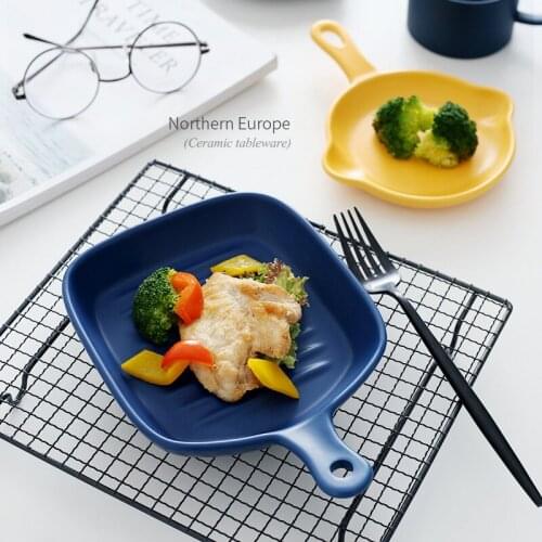 Ceramic Plate with Handle Creative Baking Baked Rice Plate Western Food Household Plate Bread Tableware Fruit Plate