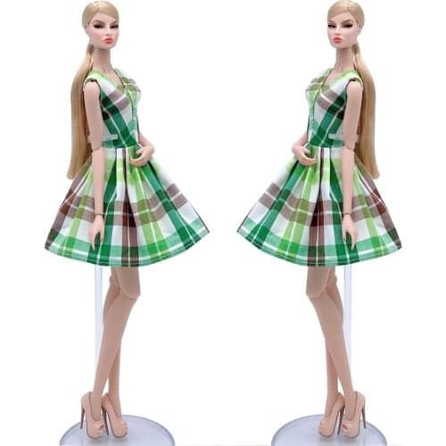 Green Plaided Classical Doll Clothes For Barbie Doll Dress Outfits Short Dresses Gown 1/6 Dolls Accessories