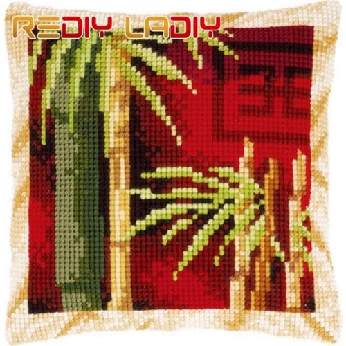 Cross Stitch Cushion Chinese Bamboo Chunky Yarn Cross-Stitch Kits Needlework Pre-Printed Canvas Pillow Home Decor Arts & Crafts