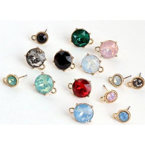 6pcs Round 9/12mm Color Zircon Earring Connectors Stud Findings With Hole Ear Drop Women Girl Diy Handmade Supplies AC590