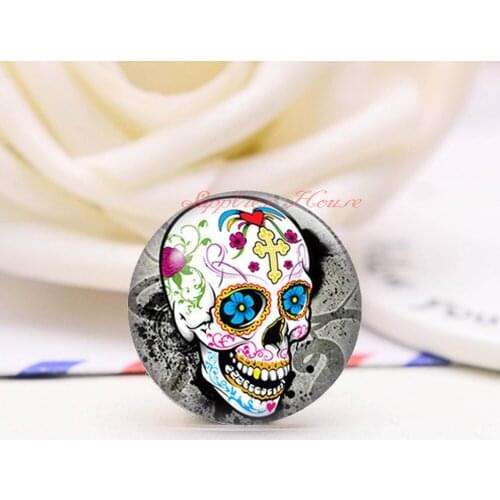Handmade Round Happy Halloween Skeleton photo glass Cabochons, Jewelry Finding Cameo Pendant Settings, (F008-196)