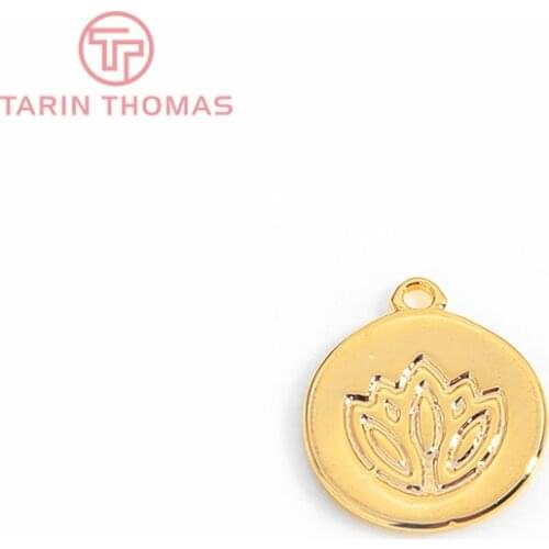 10PCS 10x11MM 24K Gold Color Brass Round Lotus Charms Pendants High Quality Diy Jewelry Findings Accessories