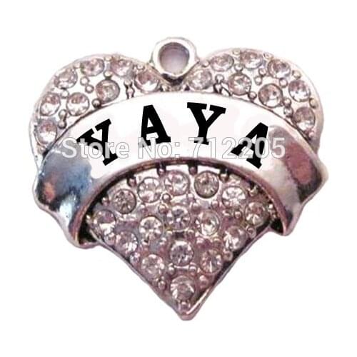 New 20pcs a lot rhodium plated fashion YAYA Clear Crystal Heart Family Pendant(P100198)