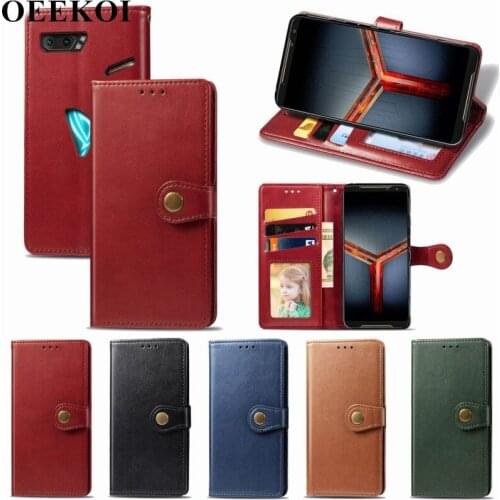 OEEKOI Pure Color PU Leather Wallet Flip Cover Case for Asus ROG Phone II ZS660KL