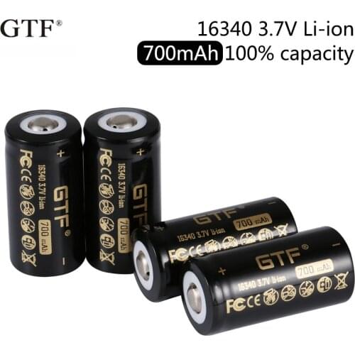 GTF Original 16340 Battery 3.7V 700mAh CR123 CR123A LR123A Rechargeable Li-ion Battery for Laser Pen LED Flashlight 16340 Cells